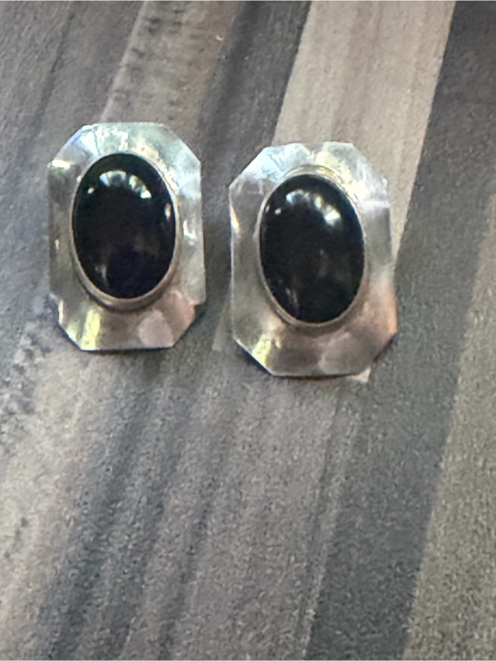 Ronnie Willie R.W. Sterling Silver Oval Black Onyx Stud Earrings #443